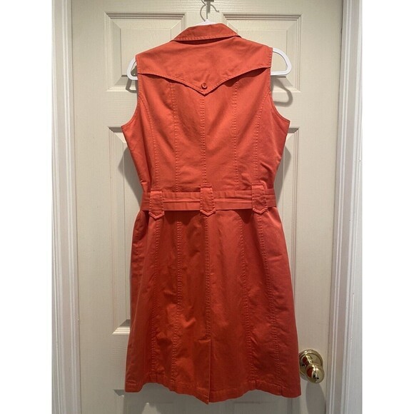 Talbots Cotton Dress Button Front Sleeveless Size 10 Belted Stretch Orange - Picture 4 of 10
